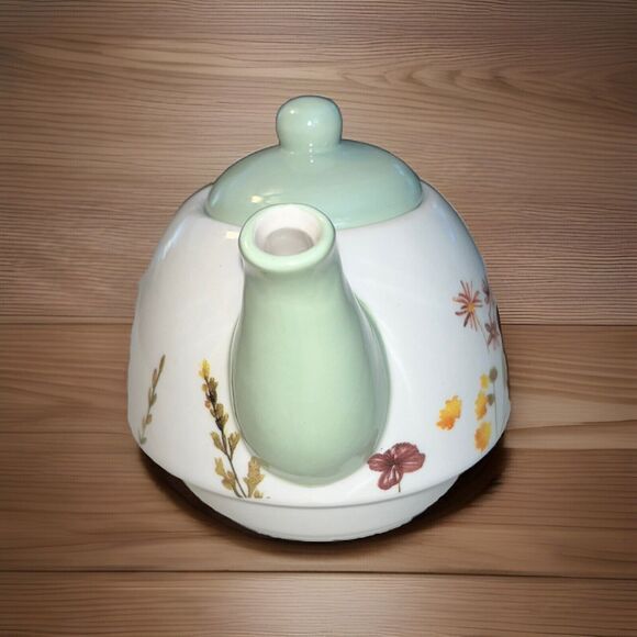 Floral Miniture Teapot Hand Painted Cream And Light Green Butterly Flowers 4.5" - Picture 4 of 9